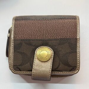 Coach Brown and Gold Compact Wallet
